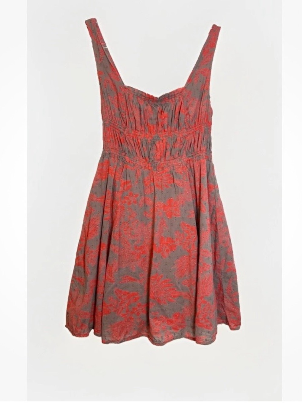 Vintage Free People Sundress Sz 6 Flowy Floral Y2K A-line 100% Cotton Coral Boho